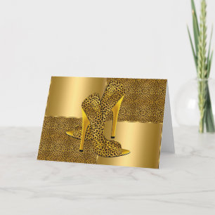 Cartão Sapatos de Salto Alto Elegantes Leopardo Dourado A