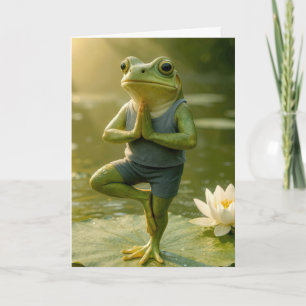 Cartão Sapo de Aniversário em uma Pose de Yoga na Árvore