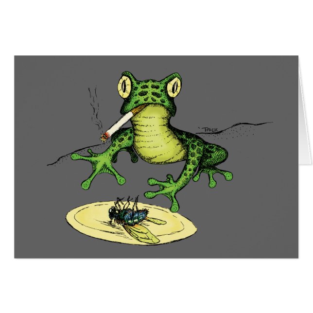 Cartão Sapo de fumo com uma placa da mosca (Frente Horizontal)