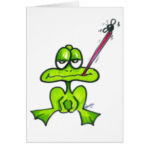 Cartão Sapo dos desenhos animados que come uma mosca