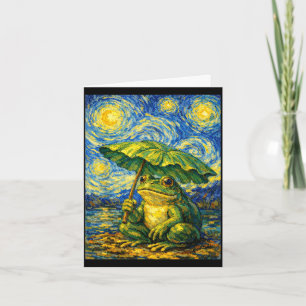 Cartão Sapo noite estrelada guarda-chuva estilo van gogh