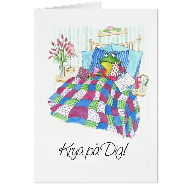 Cartão Sapo Verde Divertido Recebe Bem Logo Saudação Suec (Frente)