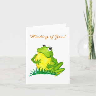 Cartão Sapo Verde 'Pensando em você!' Notecard