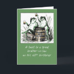 Cartão Sapos de aniversário de 40 anos Brother-in-Law Bri<br><div class="desc">Sapos verdes,  um barril de cerveja e um brinde. Uma bela ilustração para uma ocasião feliz. Deseje ao seu cunhado um aniversário de 40 anos muito feliz com este design divertido. Imagem de Vintage cortesia de Clipart.</div>