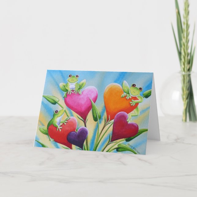 Cartão Sapos Whimsical and Hearts Watercolor Art (Frente)