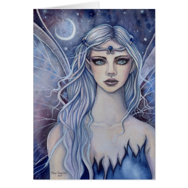 Cartão Sapphire Fairy Fantasy Watercolor Art (Frente)