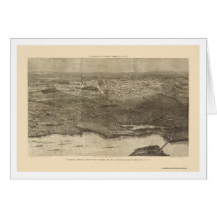 Cartão Saratoga Springs, mapa panorâmico de NY - 1874