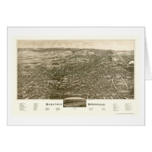 Cartão Saratoga Springs, mapa panorâmico de NY - 1888