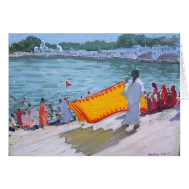 Cartão Sari de secagem Pushkar (Frente Horizontal)