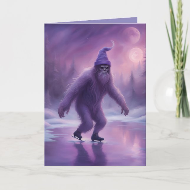 Cartão Sasquatch no Gelo em Tons de Roxo Só porque  (Frente)