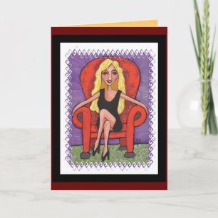 Cartão Sassy Blonde & a Red Chair - greeting card