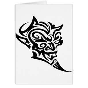 Cartão Satã tribal da cara do diabo do tatuagem