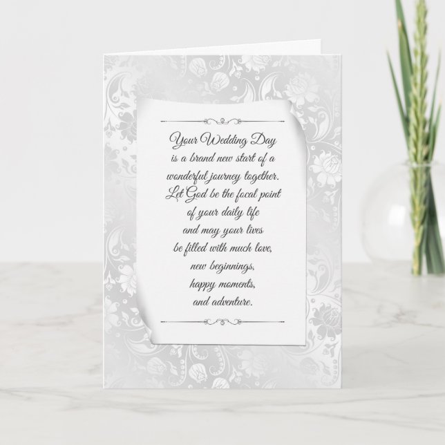 Cartão Satin Damask Casamento Branco (Frente)