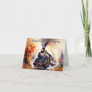 Cartão Saudação de Ação de Graças do trem de queda