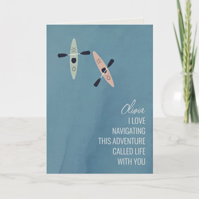 Cartão Saudação de amizade de caiaques em um lago (Frente)