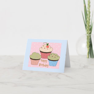 Cartão Saudação de Aniversário com Cupcake