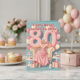 Cartão Saudação de Aniversário da 80 de Mulher Glamorosa 