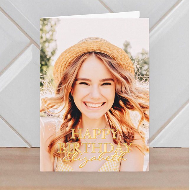 Cartão Saudação de Aniversário da Foto de Script Simples  (Criador carregado)