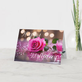 Cartão Saudação de Aniversário de Rosa Rosa Elegante