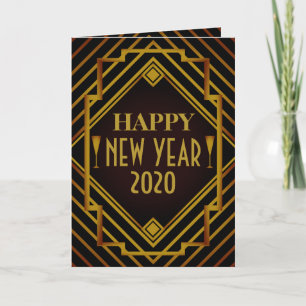 Cartão Saudação de Ano Novo do Gatsby Dourado da décad