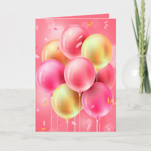 Cartão Saudação de Balões Rosa de Aniversário Persona