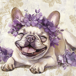 Cartão Saudação de Bulldog Francês Roxo e Personalizado