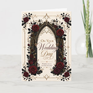 Cartão Saudação de casamento elegante Burgundy Gothic Ros