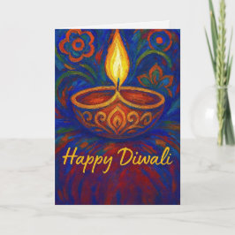 Cartão Saudação de Diya Happy Diwali, pintada com vibraçã