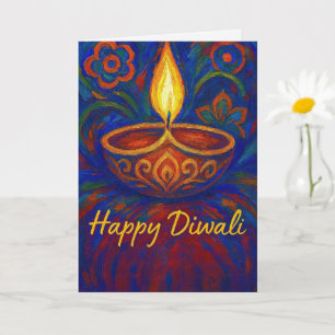 Cartão Saudação de Diya Happy Diwali, pintada com vibraçã