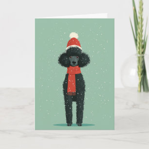 Cartão Saudação de Férias do Poodle Preto