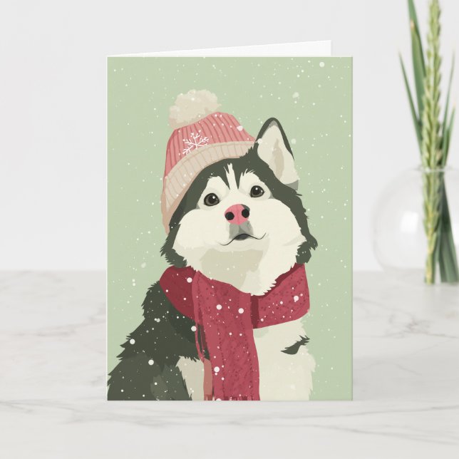 Cartão Saudação de Férias Malamute (Frente)