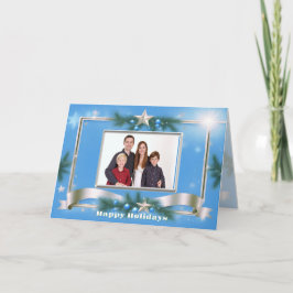 Cartão Saudação de Foto de Férias em Azul com Quadro de P