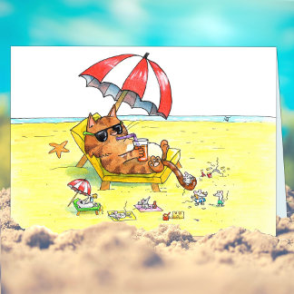 Cartão Saudação de Gato de Feriados de Verão