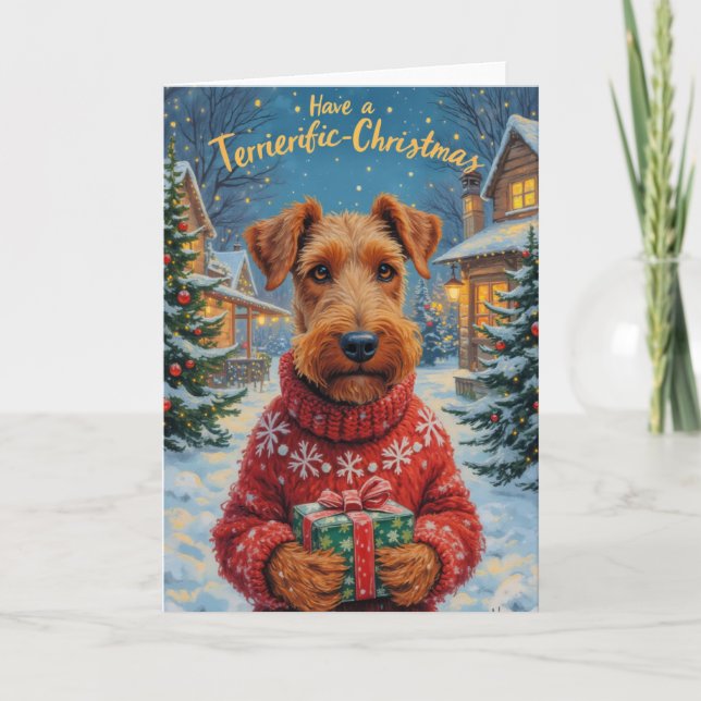 Cartão Saudação de Natal do Airedale Terrier-ífico (Frente)