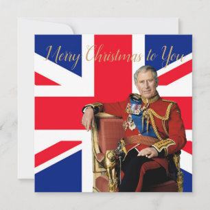Cartão Saudação de Natal do Rei Charles III com bandeira 