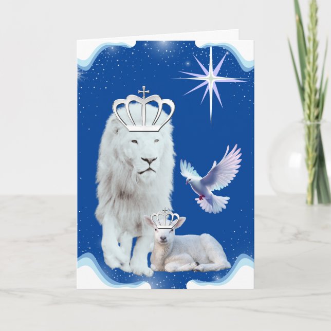Cartão Saudação de Natal Leão & Cordeiro (Frente)