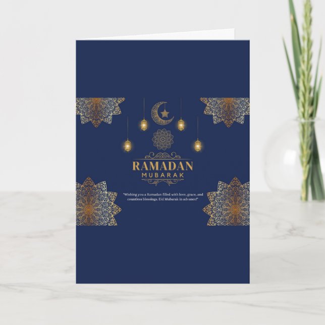 Cartão Saudação de Ramadan com Brilho de Lanterna Elegant (Frente)