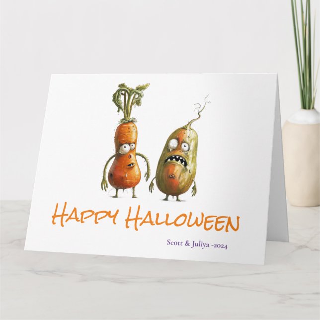 Cartão Saudação de Zombie Veggie Halloween (Frente)