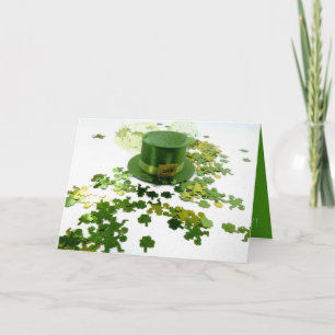 Cartão Saudação do Dia de São Patrício Green Hat Clover C