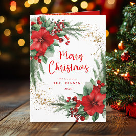 Cartão Saudação Elegante de Feliz Natal Botânico