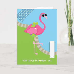Cartão Saudação legal do Verão Flamingo Rosa