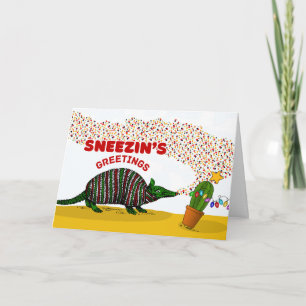 Cartão Saudações da Época de Sneezin com Armadillo