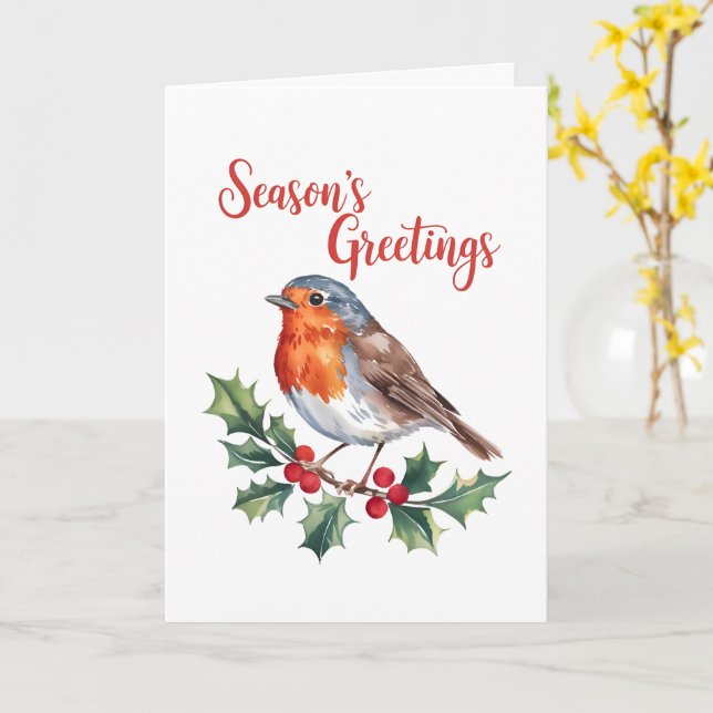 Cartão Saudações da temporada de Robin alegre (Flor Amarela)