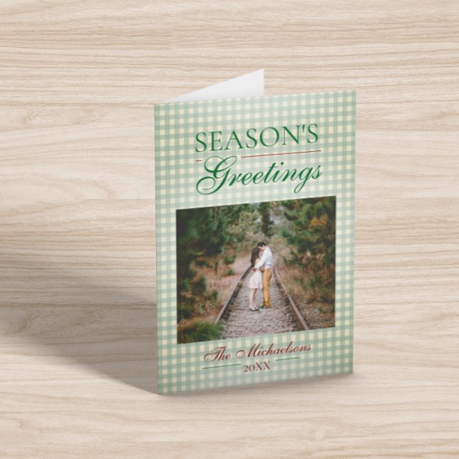 Cartão Saudações da temporada Gingham Natal (Criador carregado)