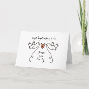 Cartão Saudações de casamento de coração de amor de pomba