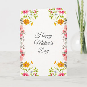 Cartão Saudações de Dia das Mães com Floral em Aquarela