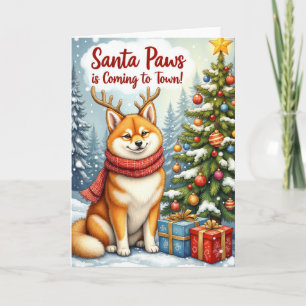 Cartão Saudações de Férias Akita Santa Paws