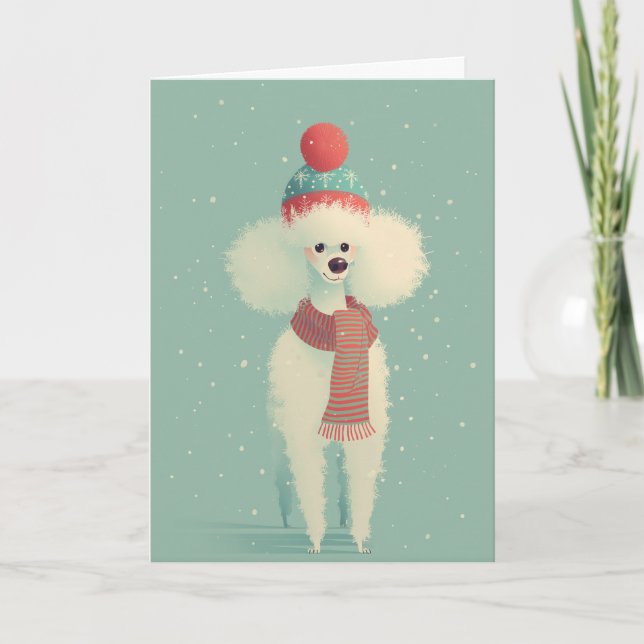 Cartão Saudações de Férias do Poodle Branco (Frente)