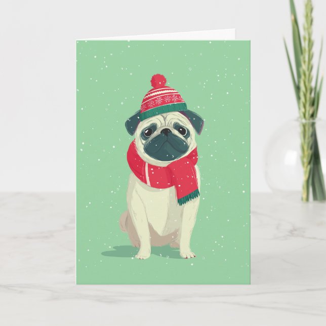 Cartão Saudações de Férias Pug (Frente)