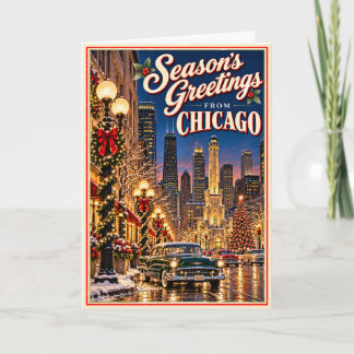 Cartão Saudações de Fim de Ano de Chicago Vintage Christm